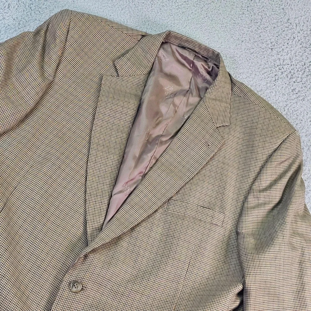 Jos. A. Bank Sport Coat Mens 48L Brown Check Silk Wool Signature Gold Blazer